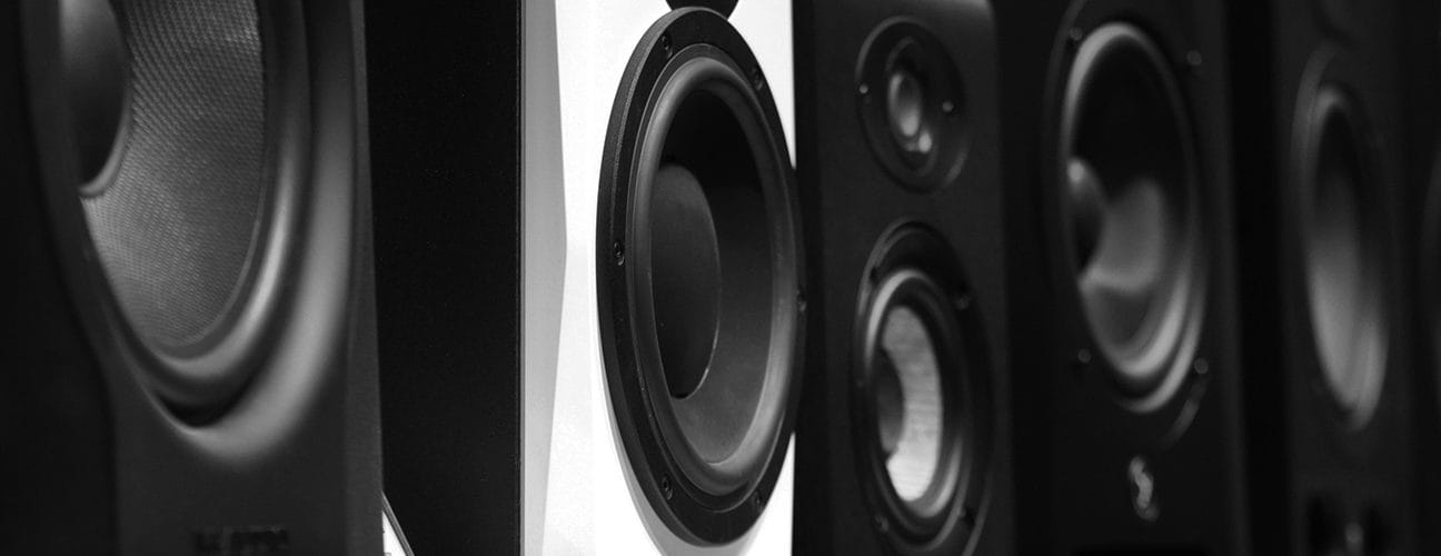 Baffle en noir et blanc, symbole de diffusion musicale dans les établissements Horeca