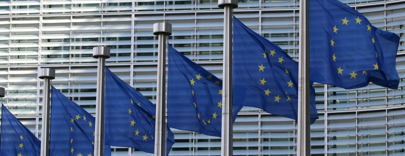 Drapeaux de l’Union européenne devant un bâtiment institutionnel